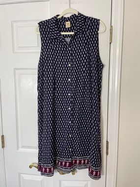 Faded Glory Navy/White Sleeveless Button Front Dress, Size XL, (16-18)